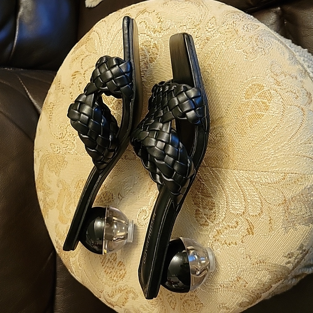 Olivia Miller Heel Sandal, Black, Size 8, Round crystal heels, NWOT, 2.5" Heel